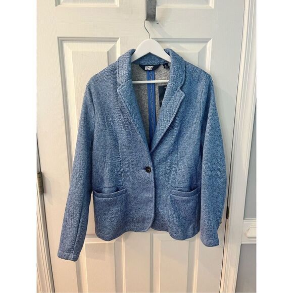 Lands End Blue Herringbone Fleece Blazer Jacket sz M NWT - Picture 3 of 9